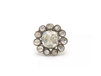 4.39 Carat Rose-Cut Center Antique Halo Ring-Fred Leighton